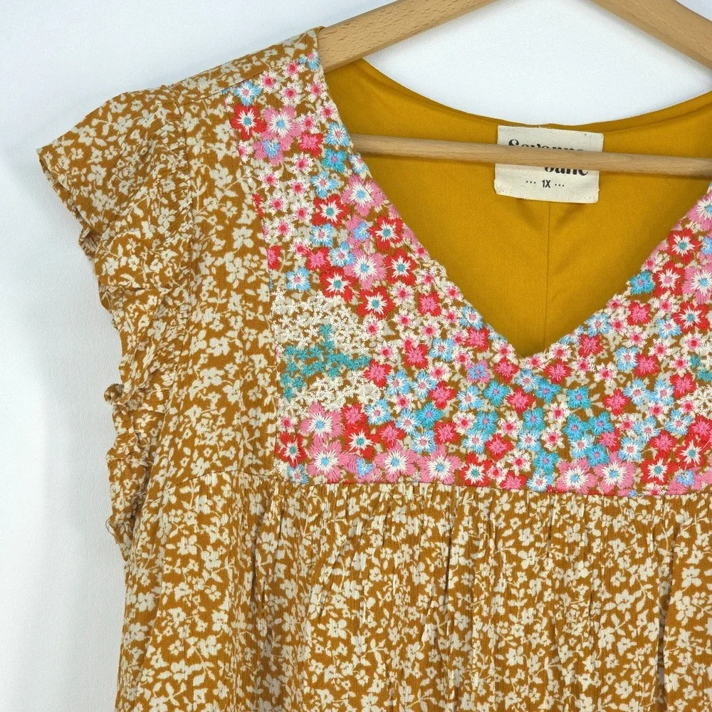 Savannah Jane Flutter Sleeve Blouse 1X Embroidered Floral Cottage Peasant Boho - Picture 7 of 14